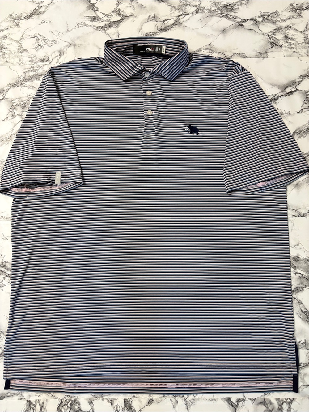 Mens Ralph Lauren Summer Comfort Navy Blue White Striped Golf Shirt